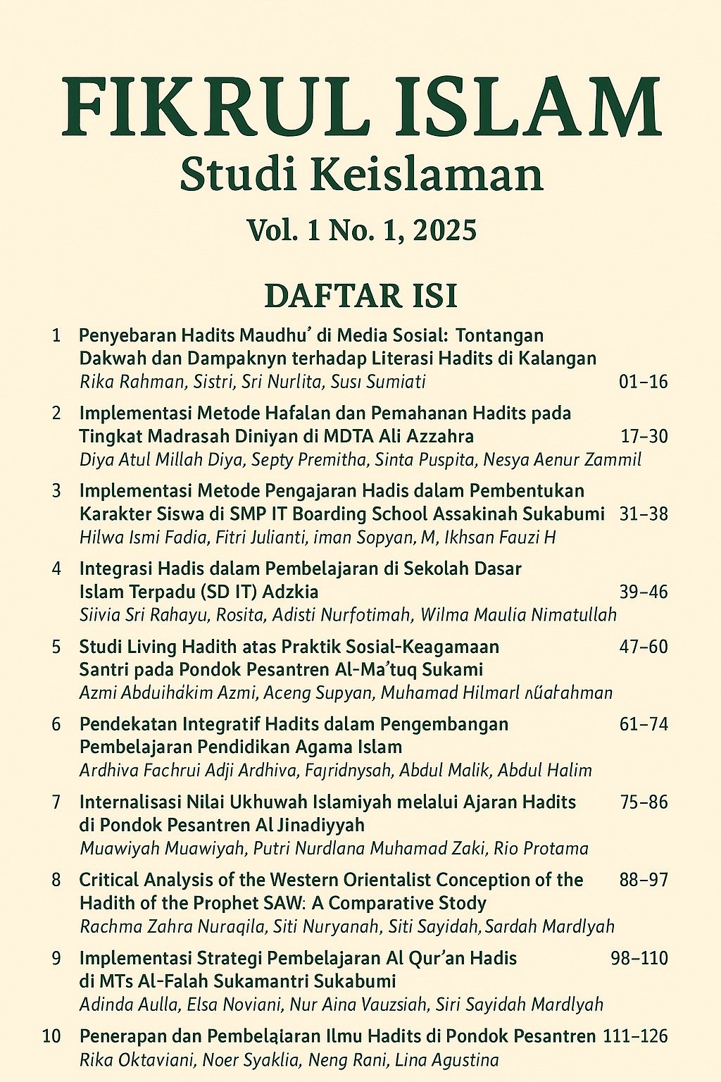 					View Vol. 1 No. 01 (2025): Fikrul Islam : Jurnal Studi Keislaman
				